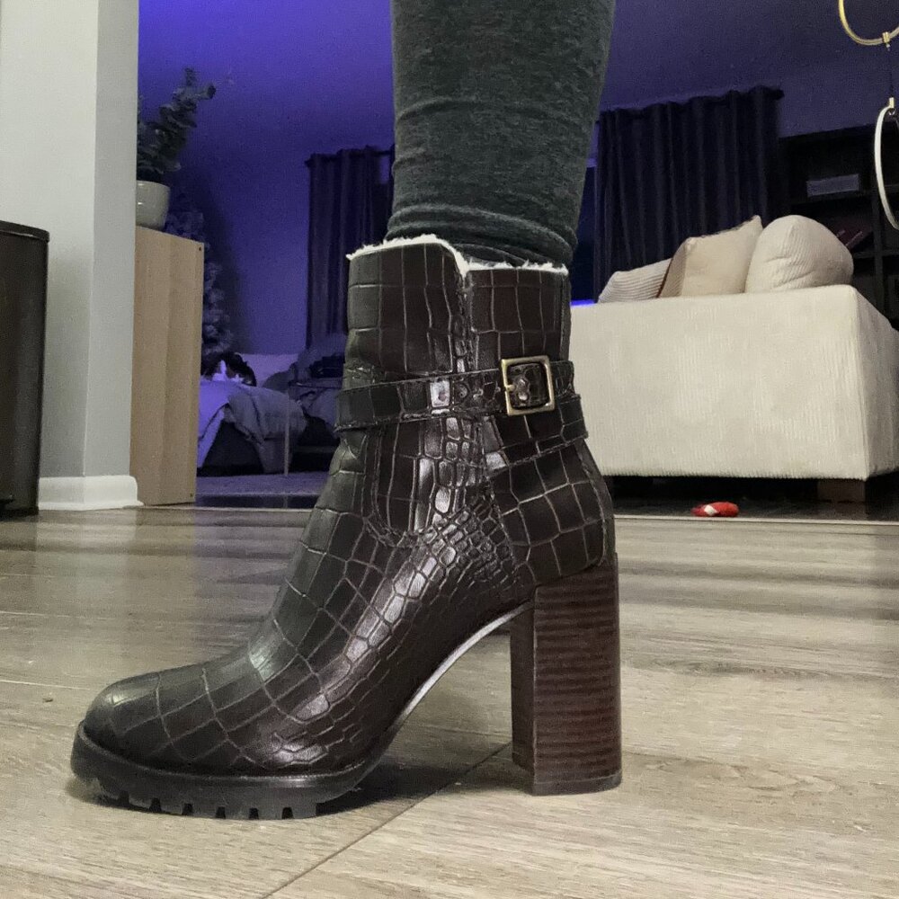 Paige Nadine Faux Fur Croc-Embossed Booties Barely Worn